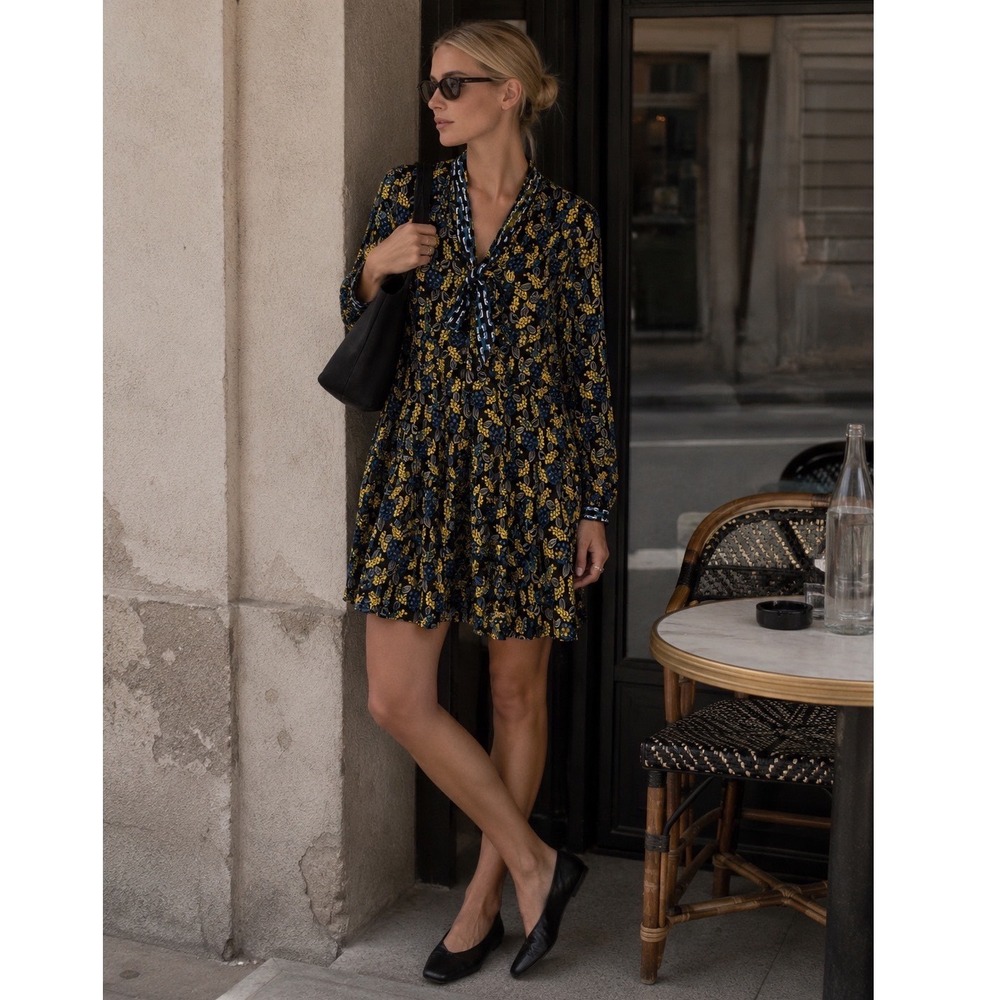Diane Von Furstenberg DVF Romi Dress Mixed Floral Tiered‎ Tie Neck Mini Dress 6